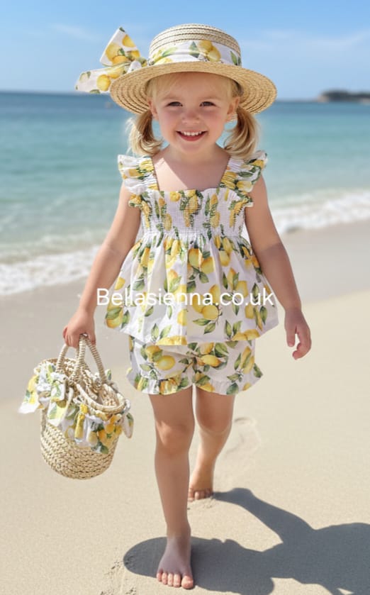 Deolinda Lemon Print Girls Two Piece Shorts Set - DBV26754