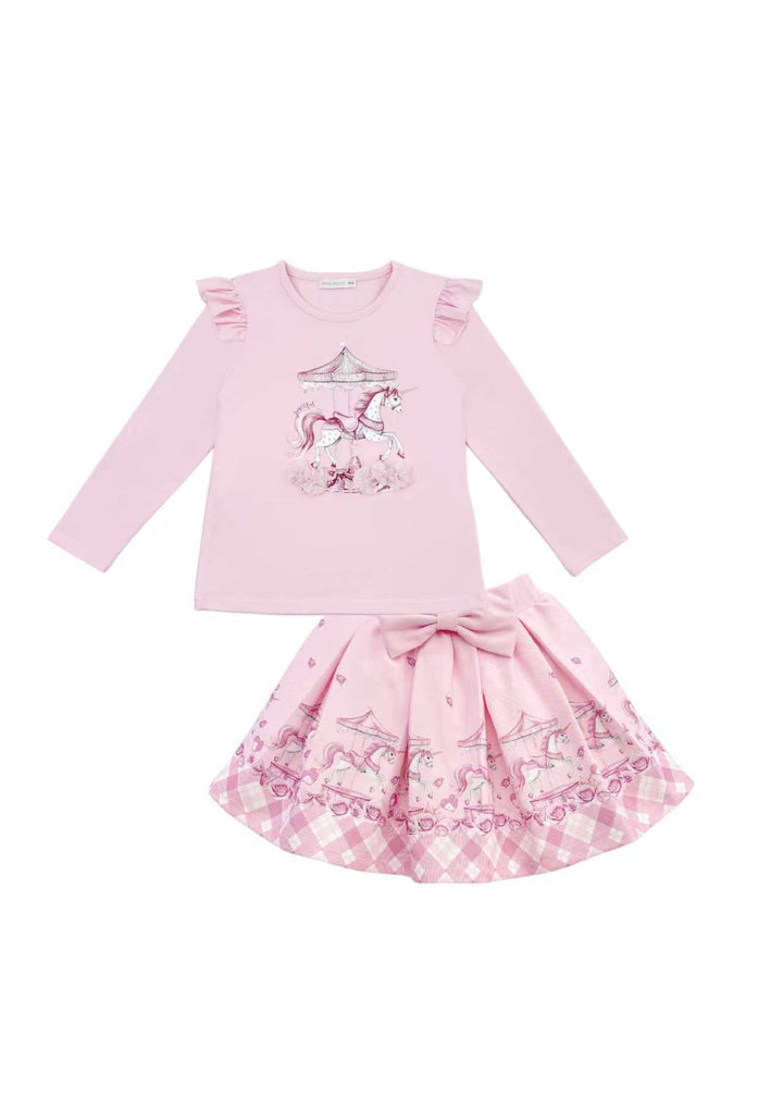 Giorgio Bambini Girls Pink "Carousel" Long Sleeved Top & Skirt Set - YG-17
