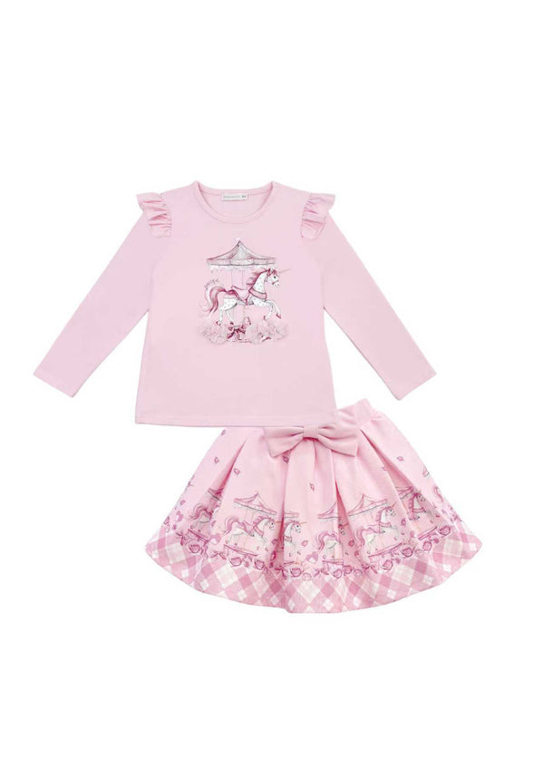 Giorgio Bambini Girls Pink "Carousel" Long Sleeved Top & Skirt Set - YG-17