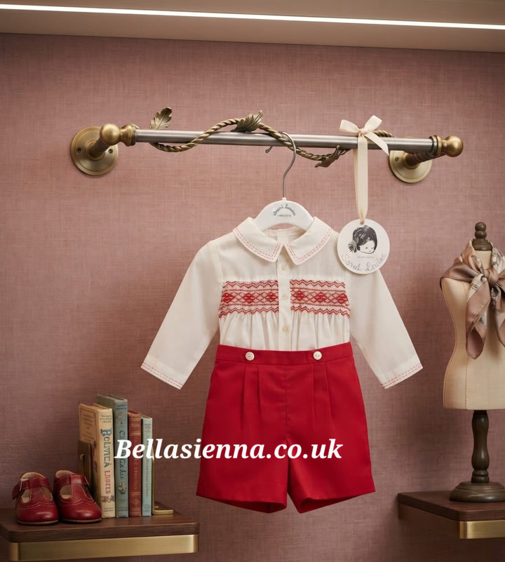 Sarah Louise Boys Red Hand Smocked Suit - 013979