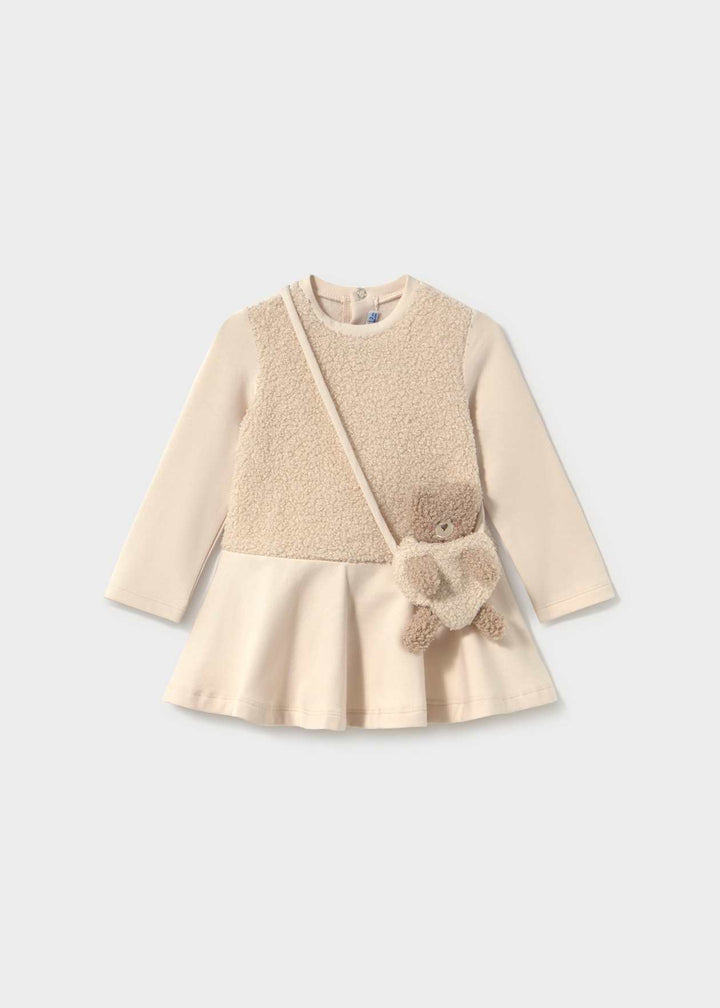 Mayoral Girls Dress With Matching Baby Bear Handbag - 2904 - Tofu