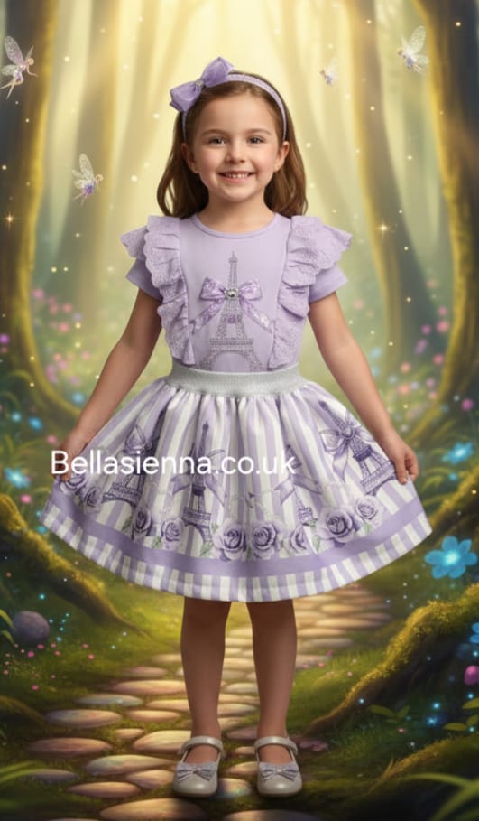 Diamond Stone Girls Lilac"Tower" Skirt Set With Matching Headband - YG-31