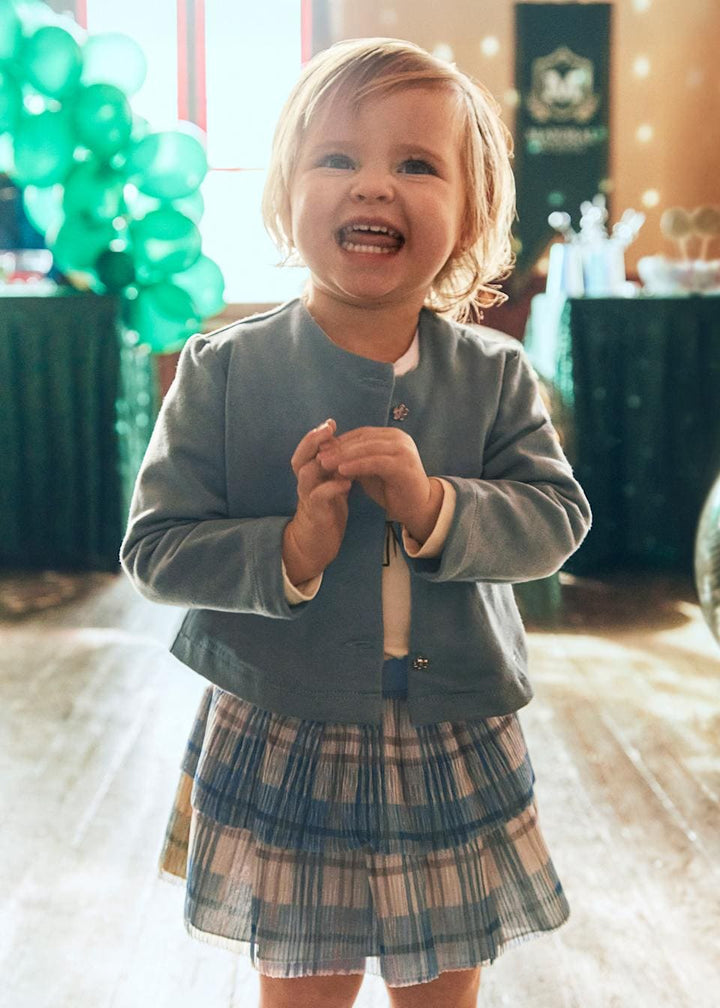 Mayoral Girls Three Piece Set - Skirt, Long Sleeved Top & Cardigan - 2922 - Blue bell