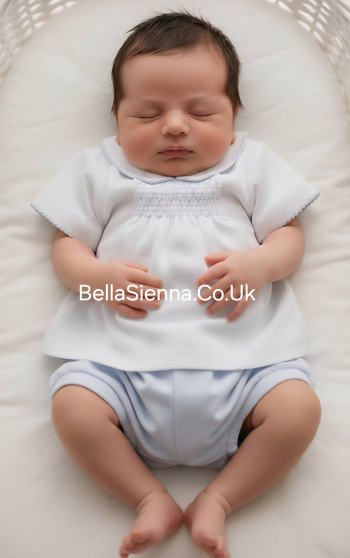 Deolinda "CONFETTI" Baby Boys Blue & White Smocked Two Piece Set - DBV26703