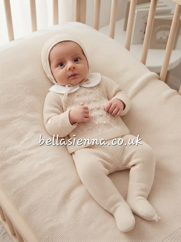 Baby Boys Three Piece Knitted Outfit - Gino - Natural Beige