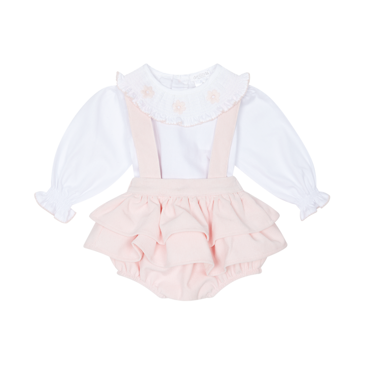 Deolinda Baby Girls Frilly Jam Pants Dungaree Set With Smocked Blouse - DBI25609