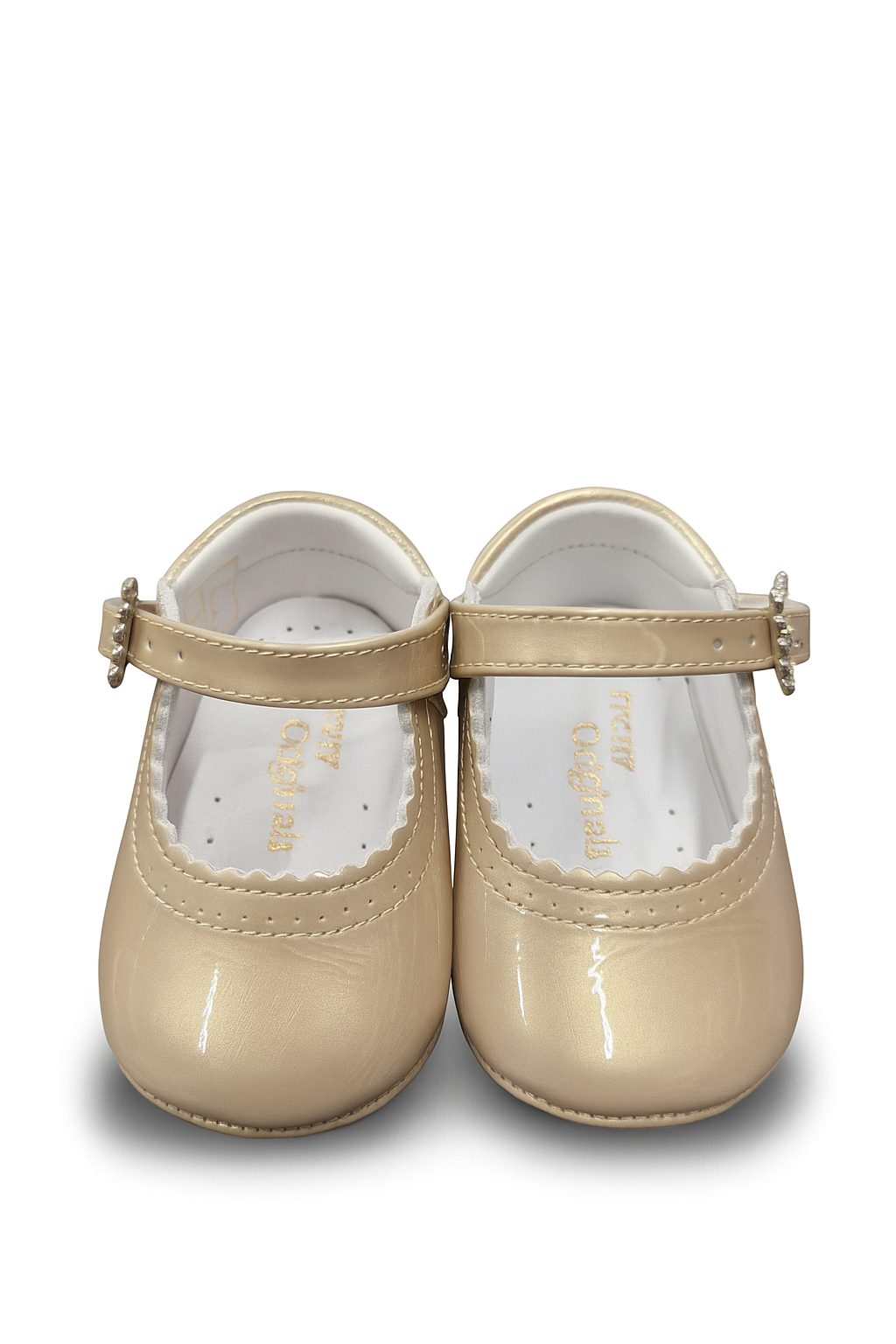 Pretty Originals Girls Taupe / Gold Metallic Patent Leather Pram Shoes With Diamante Buckle - UE02191A (Copy)
