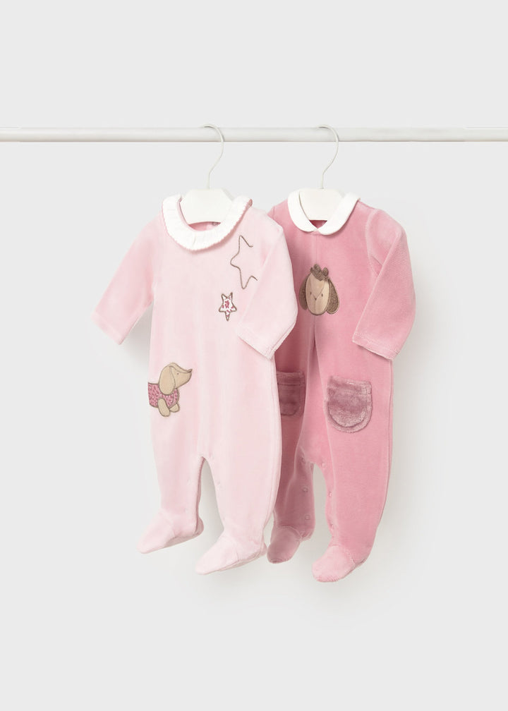 Mayoral Baby Girls Pack Of Two Velour Babygrows, All In One, Sleepsuit - 2702