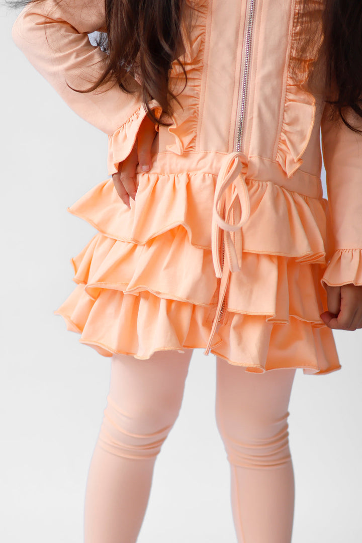 Harris Kids "Fern" Girls Frilly Ruffle Hem Tracksuit - Peach
