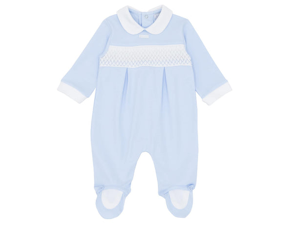 Girls Pink & White Smocked All In One Babygrow Sleepsuit - AM0026