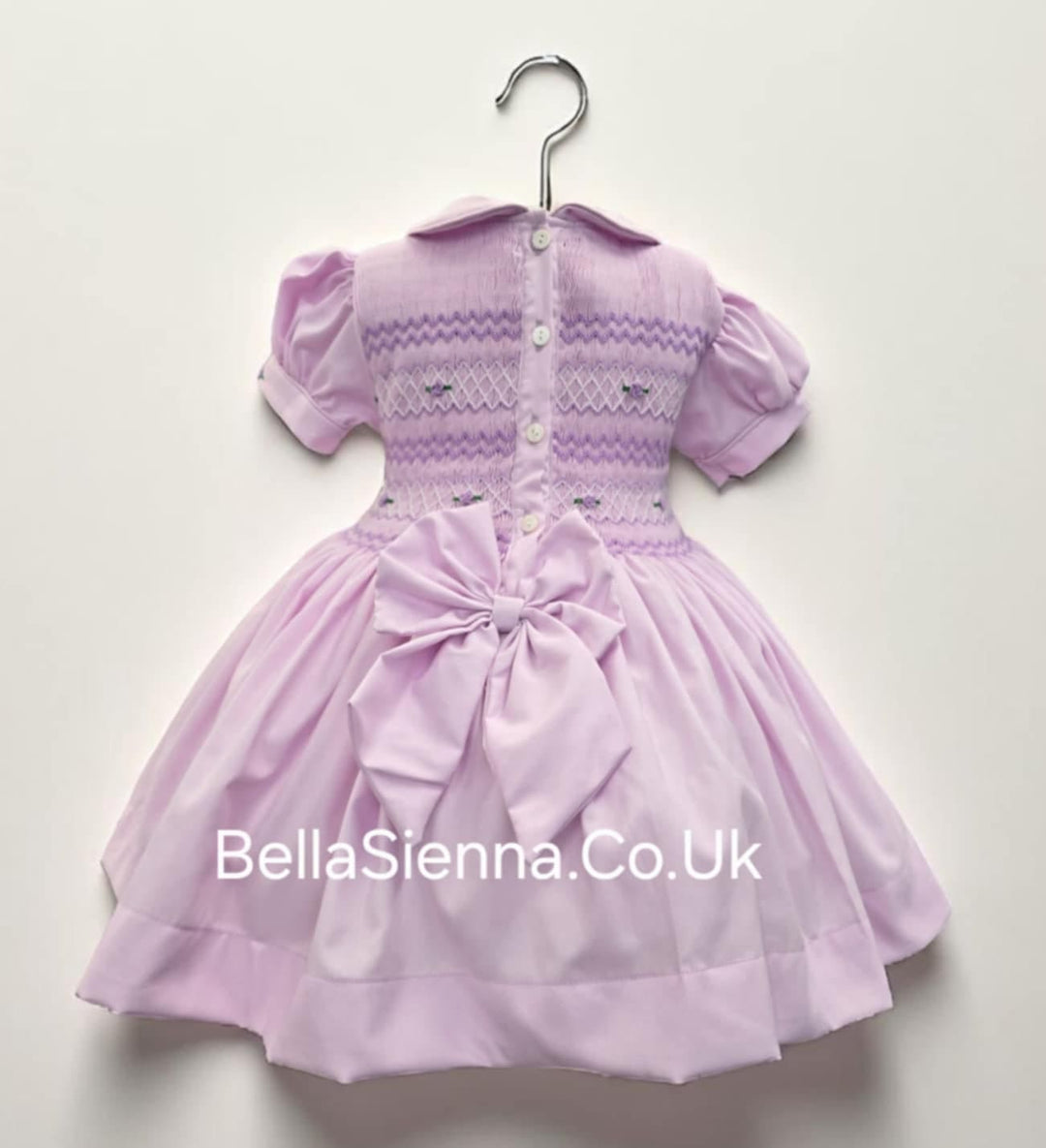 Luxury "Bella Sienna Exclusive" Lilac Front & Back Smocked Dress With Built In Underskirt & Matching Hair Band Or Clip & Pants