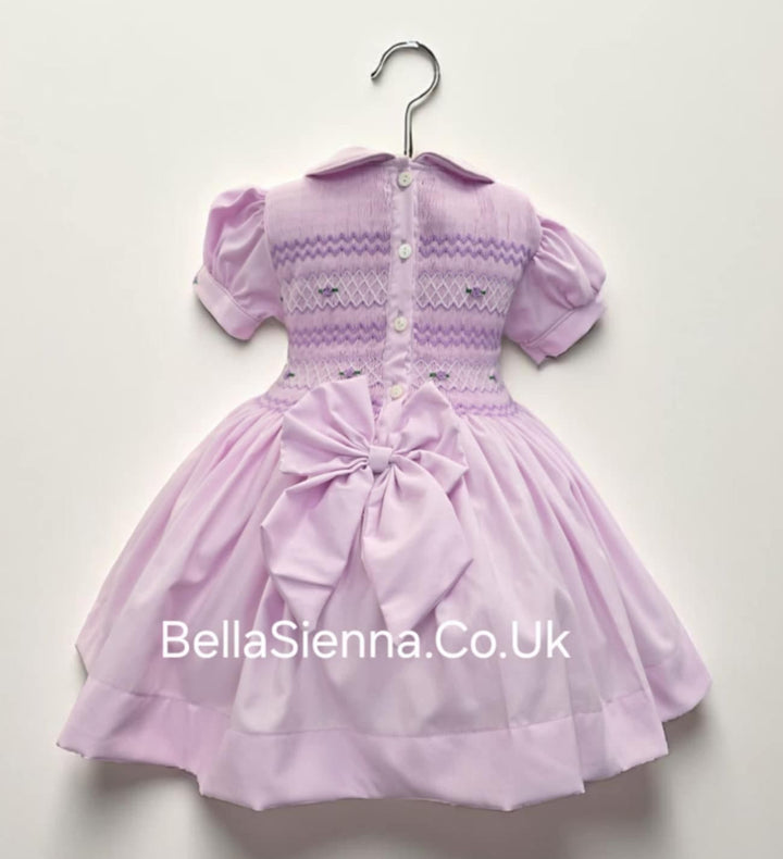 Luxury "Bella Sienna Exclusive" Lilac Front & Back Smocked Dress With Built In Underskirt & Matching Hair Band Or Clip & Pants