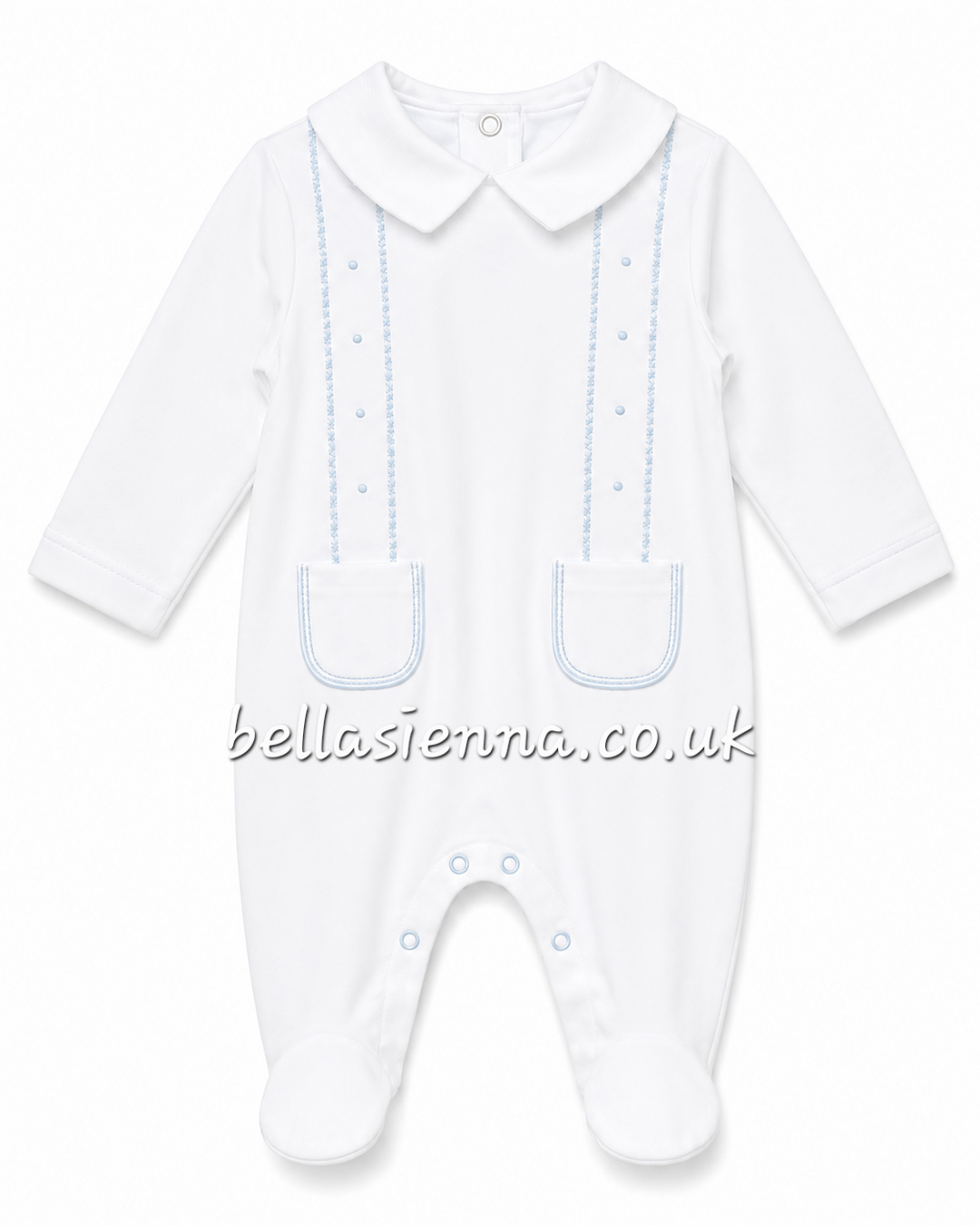 Boys White & Blue 100% Cotton All In One Babygrow - Sleepsuit - SG205