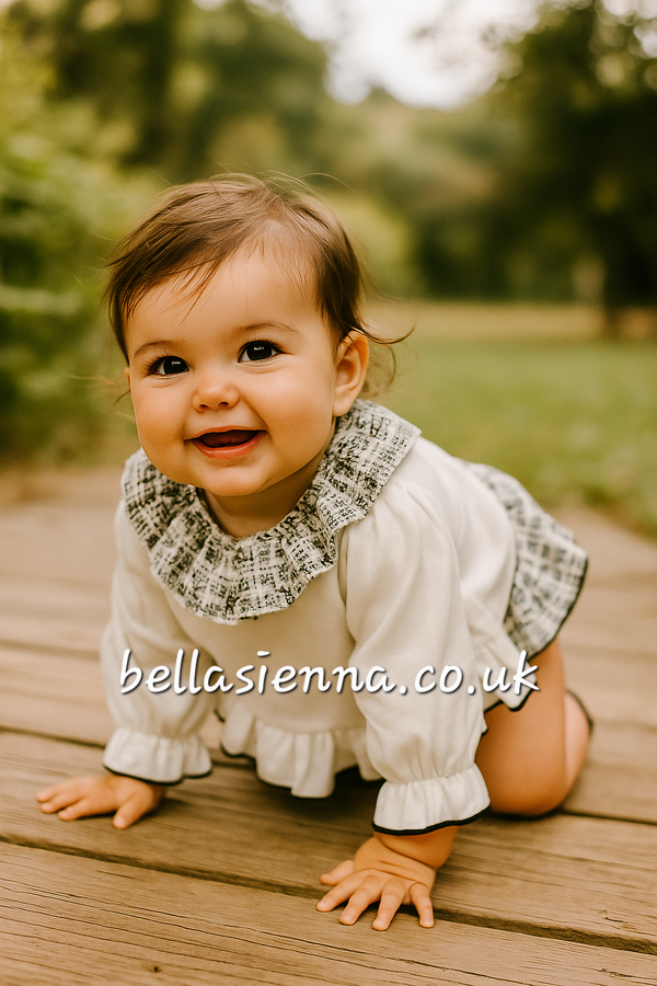 Calamaro Girls Black & White Tweed Blouse & Bloomers Set - 11257