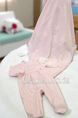 Deolinda "SUPERSTAR" Pink Velour Teddy Bear Diamante All In One Babygrow, Sleepsuit - DBI25112