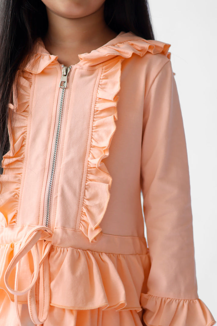 Harris Kids "Fern" Girls Frilly Ruffle Hem Tracksuit - Peach