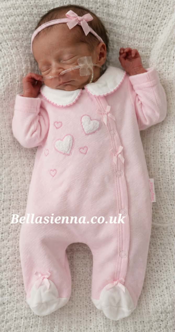 Premature Baby Girls - Low Birth Weight All In One Babygrow, Sleepsuit With Hearts - PB20-720