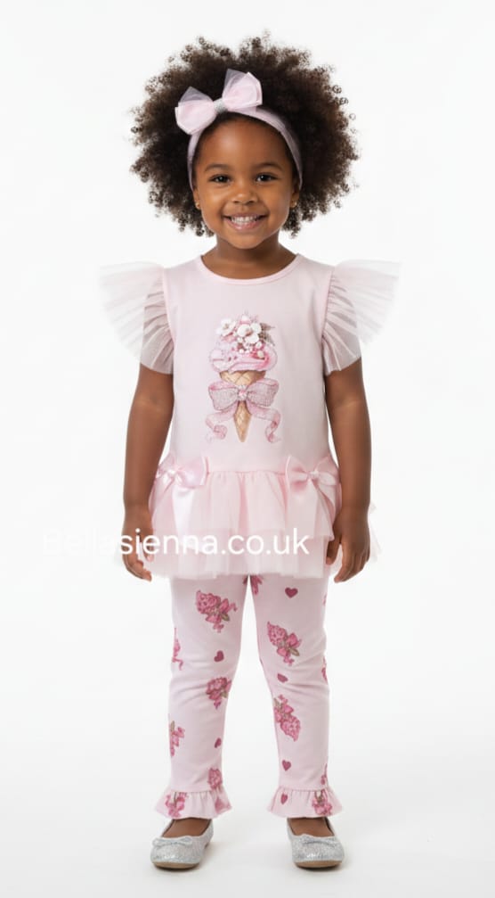 Diamond Stone Girls Pink "Ice Cream" Leggings Set With Matching Headband YG-43