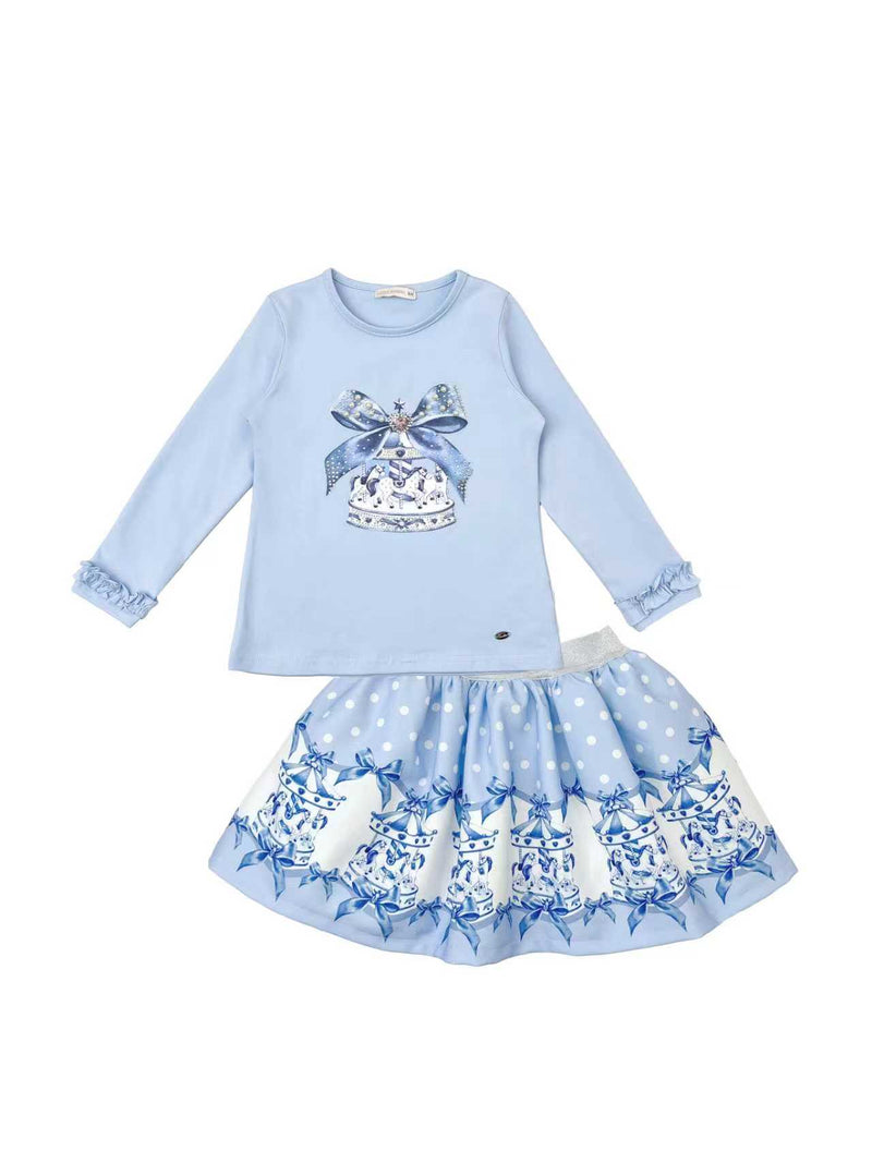 Giorgio Bambini Girls Blue "CAROUSEL" Long Sleeved Top & Skirt Set - YG-12