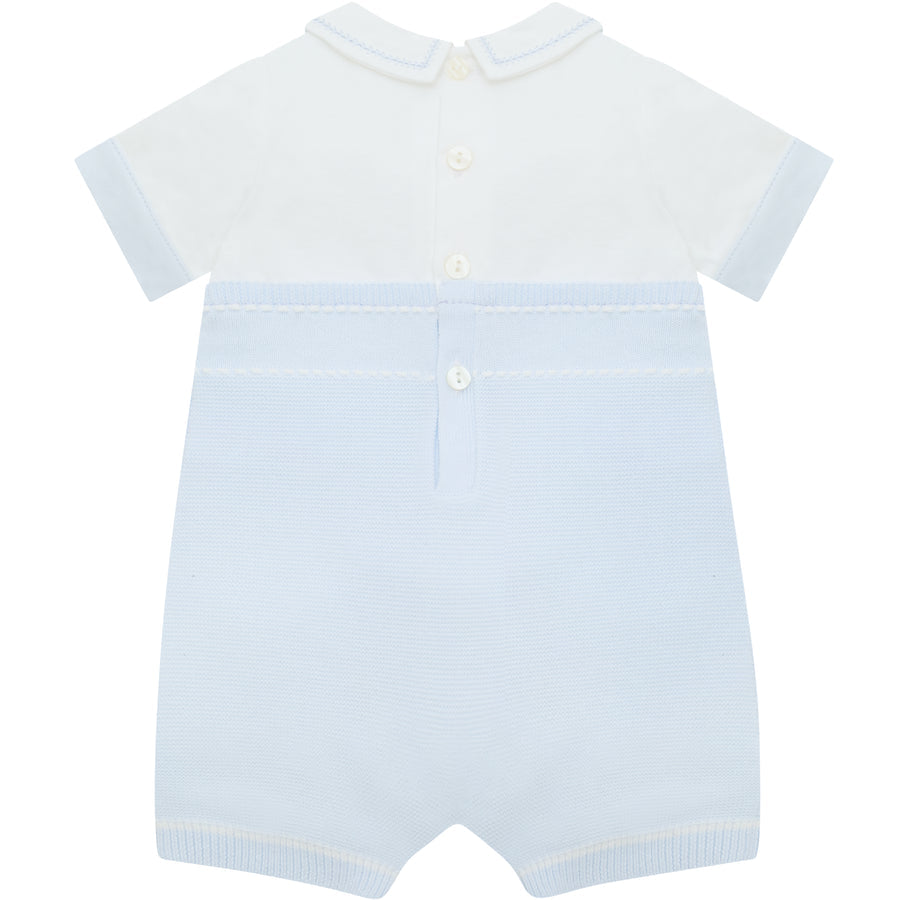 Emile et Rose Boys Baby Blue Knitted Mock Braces Romper - Lowe