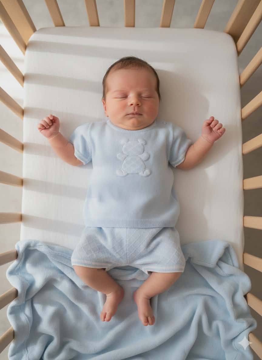 Emile et Rose Boys Baby Blue Knitted Two Piece With Teddy Bear Motif - Lennox