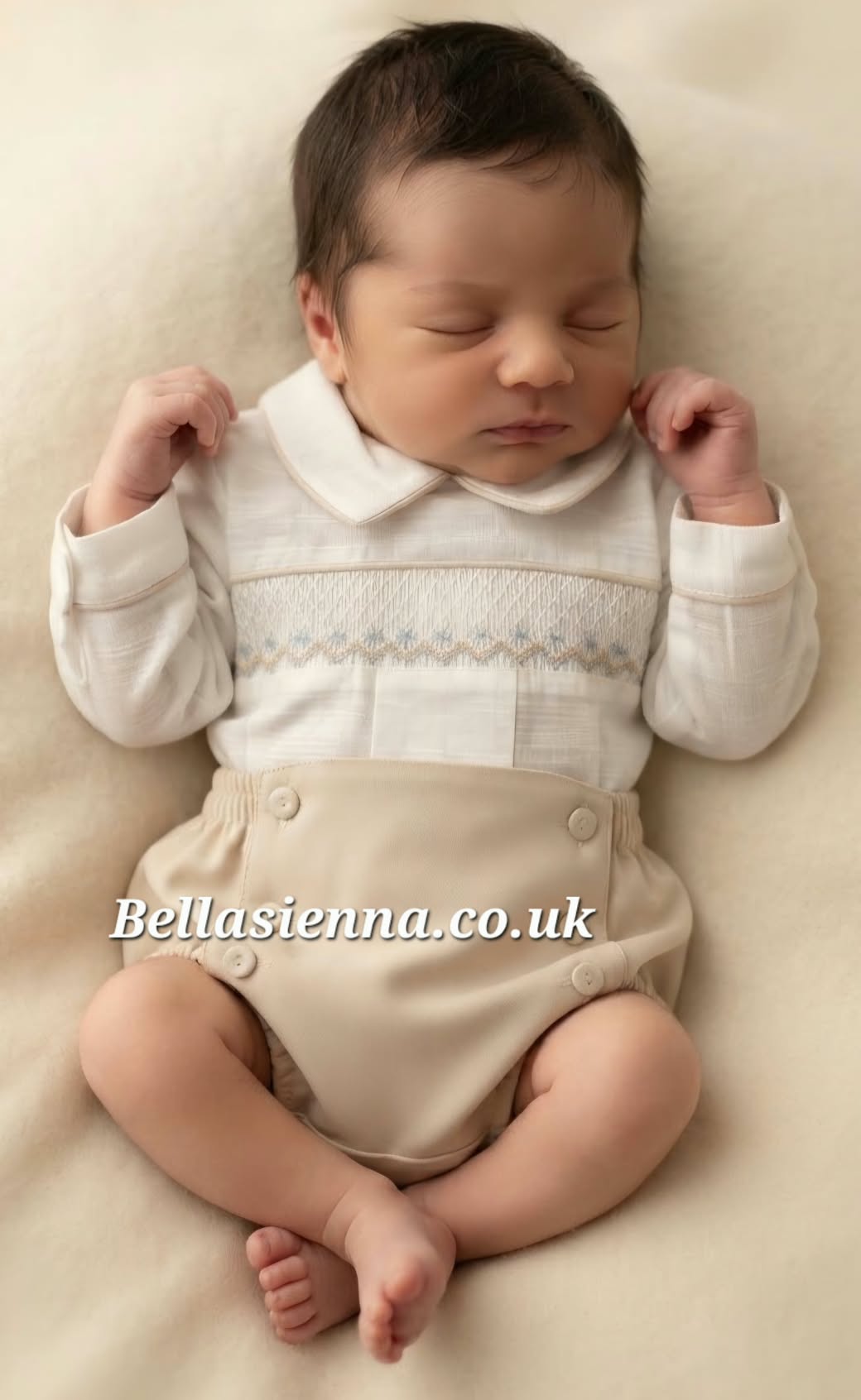 Pretty Originals Boys Ivory, Beige & Blue Hand Smocked Outfit - DL08195N2