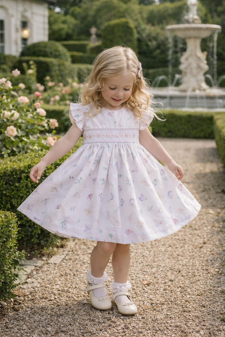 Pretty Originals Butterfly Print Hand Smocked Dress - BD02383
