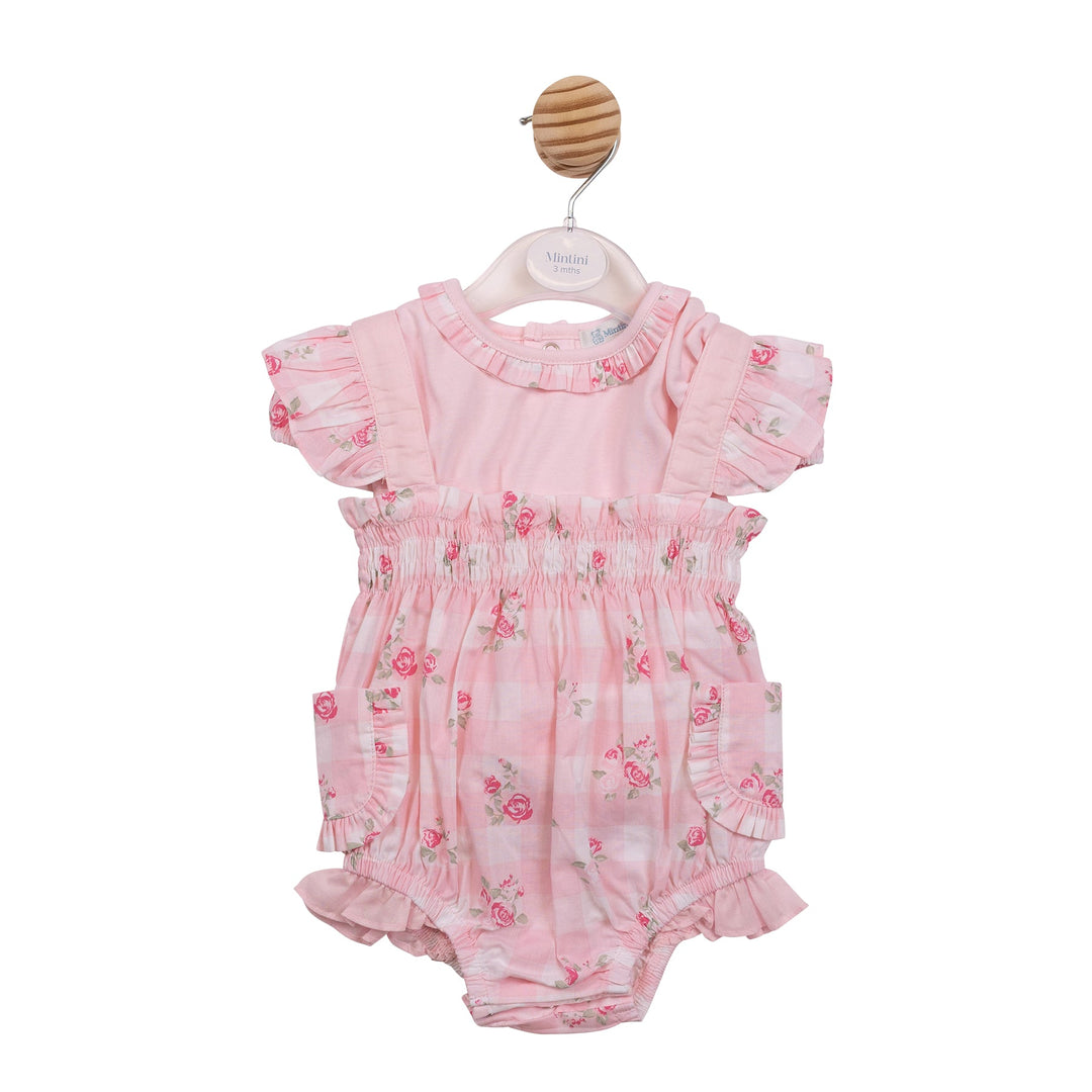 Mintini Baby Girls Pink Rose Two Piece Romper Set - MB7155