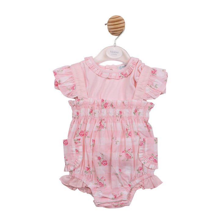 Mintini Baby Girls Pink Rose Two Piece Romper Set - MB7155