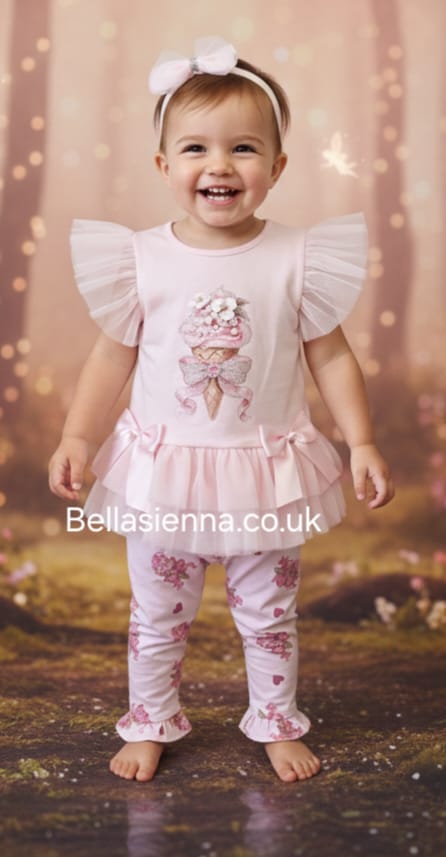 Diamond Stone Girls Pink "Ice Cream" Leggings Set With Matching Headband YG-43