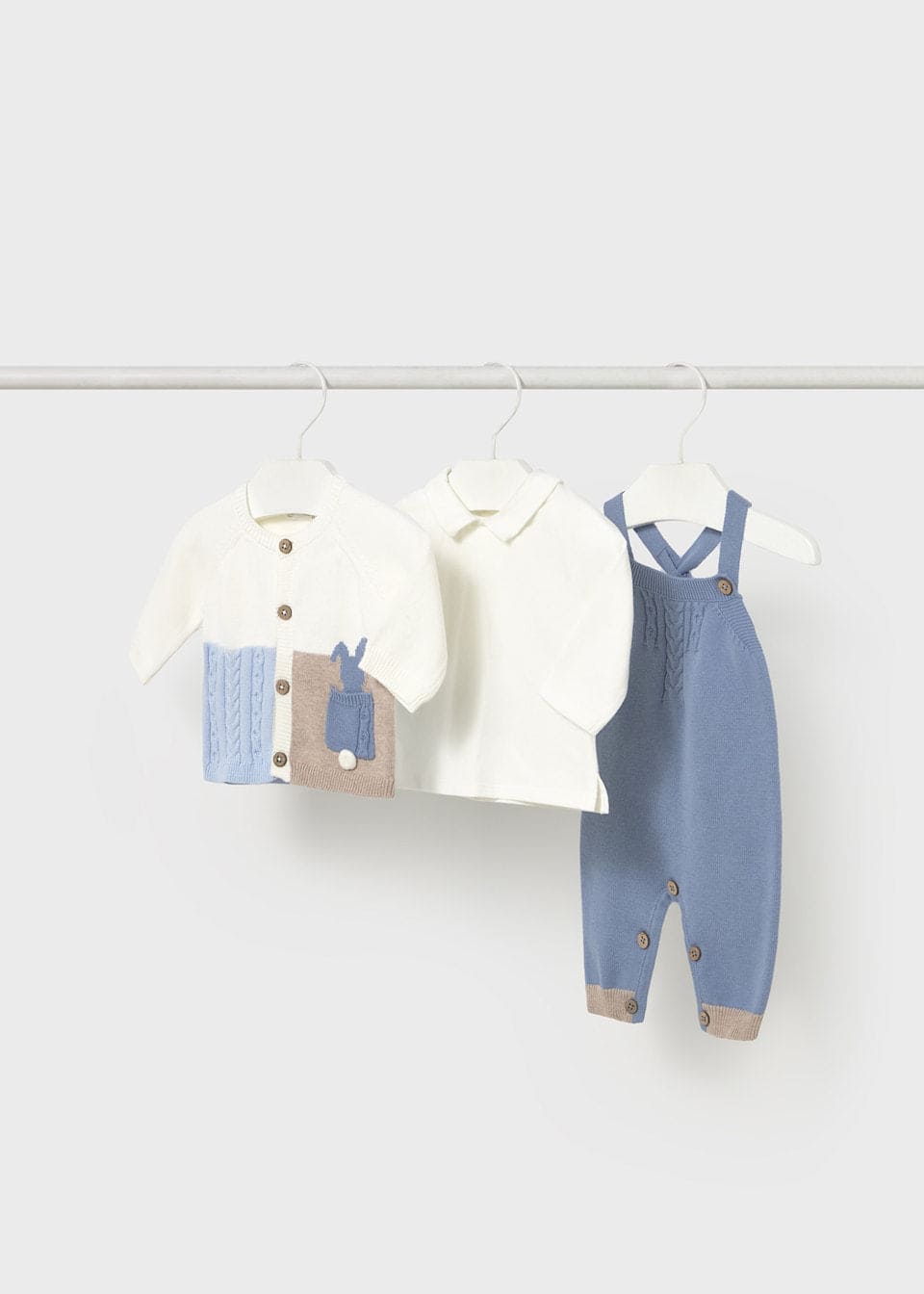 Mayoral Baby Boys Three Piece Bunny Rabbit Knitted Dungaree Set - 2617 - Nube