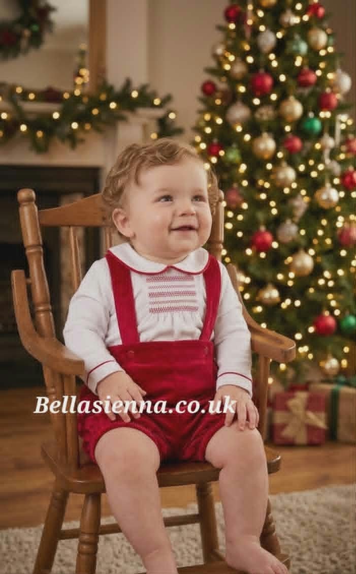Deolinda Boys Red Velvet Smocked Two Piece Set - DBI26632 - "Jolly"