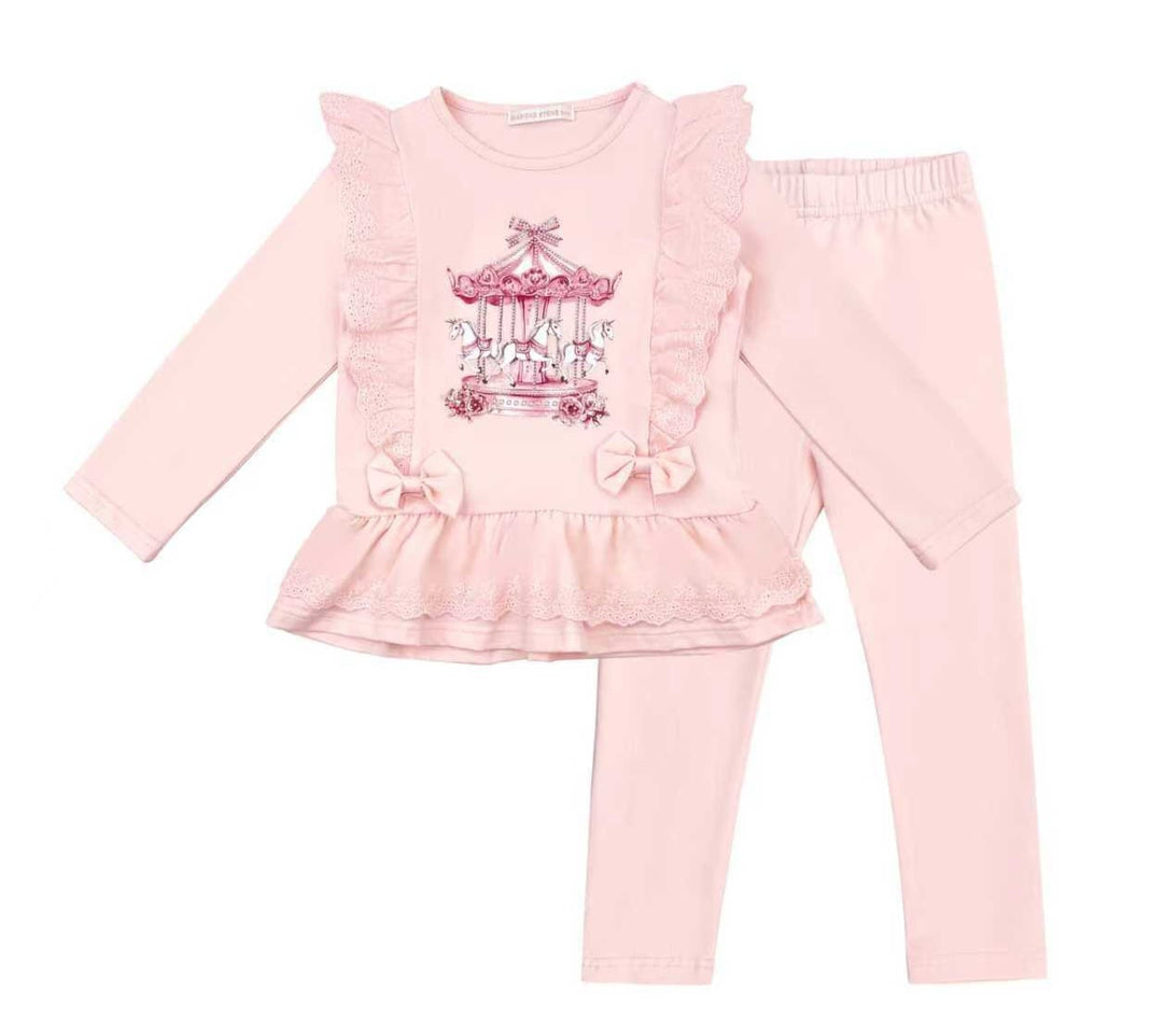 Pink Sparkle "Carousel" Anglaise Leggings Set - YG27
