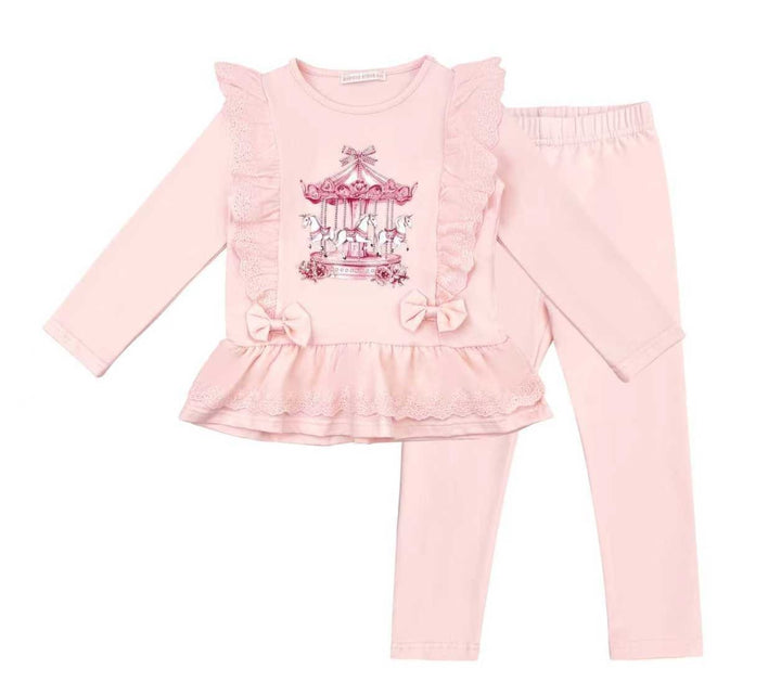 Pink Sparkle "Carousel" Anglaise Leggings Set - YG27