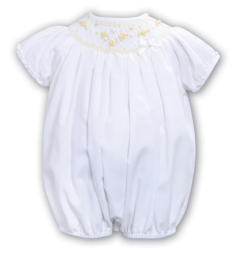 Sarah Louise White & Lemon "HERITAGE COLLECTION" Hand Smocked Bubble Romper - C6004