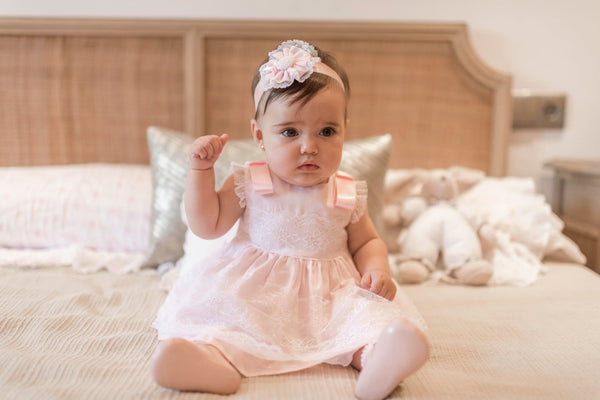 Dolce Petit Girls Pink Lace Dress, Pants & Bonnet Set - 2009 VBG