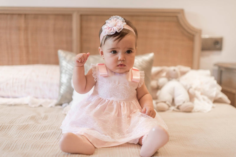 Dolce Petit Girls Pink Lace Dress, Pants & Bonnet Set - 2009 VBG