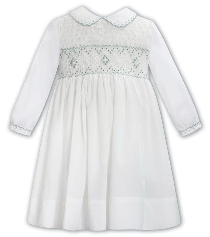 Sarah Louise Ivory & Sage Green Hand Smocked Dress - 013387