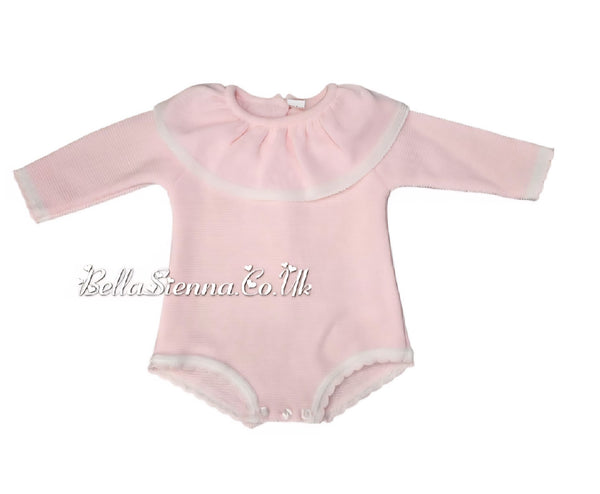 Girls Pink & White Knitted Romper - P7518