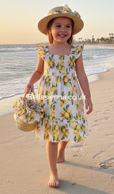 Deolinda Lemon Print Girls Sun Dress - DBV26428