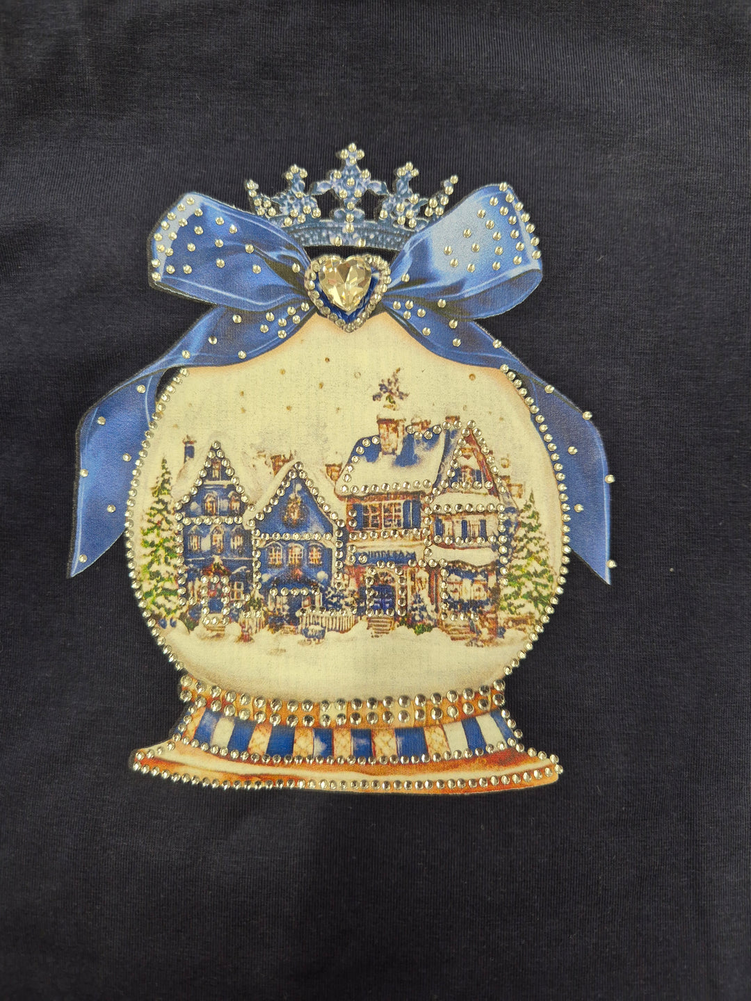 Navy Sparkle "Snow Globe" Christmas Theme Skirt & Top Set - YG-23