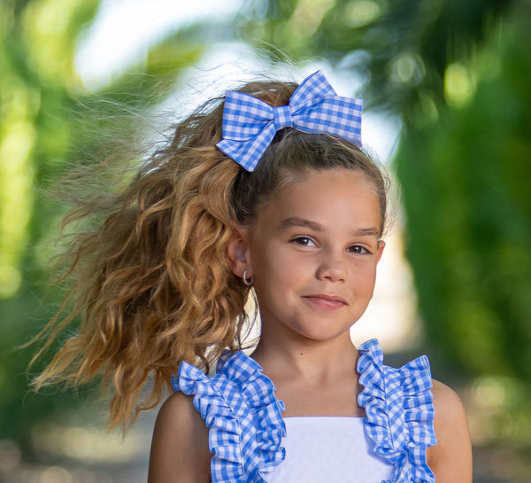 Babine White & Blue Gingham Hair Bow To Match - 2522018 & 2522827 - 2522907