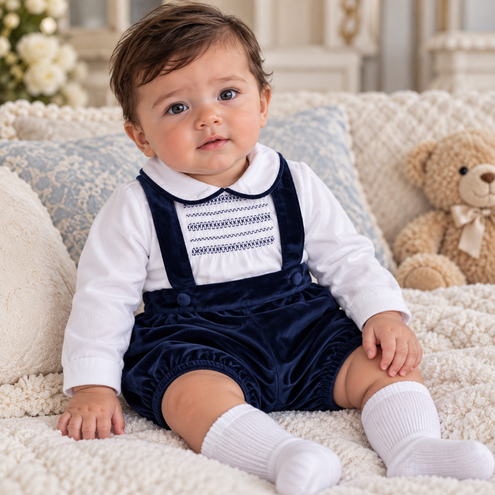 Deolinda Boys Navy Velvet Smocked Two Piece Set - DBI26632 - "Jolly"