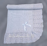 Bella Sienna Baby Blue Knitted Luxury Shawl With Bow - 3752