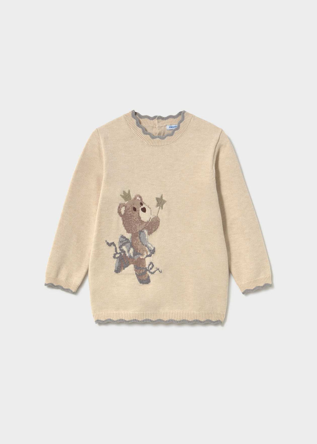 Beige Girls Knitted Winter Dress - 2942