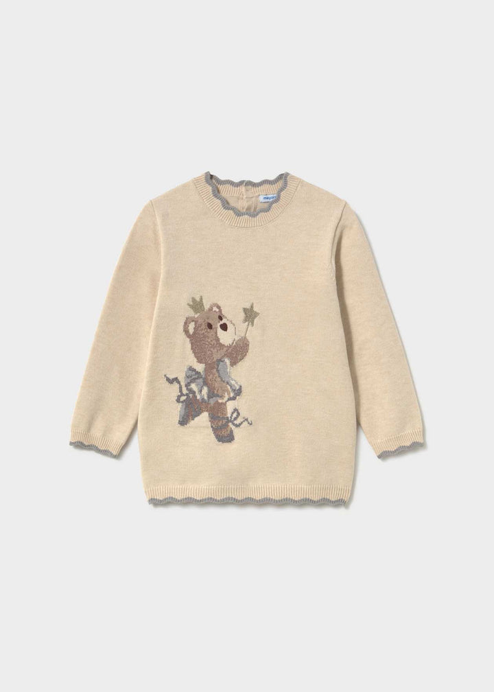 Beige Girls Knitted Winter Dress - 2942