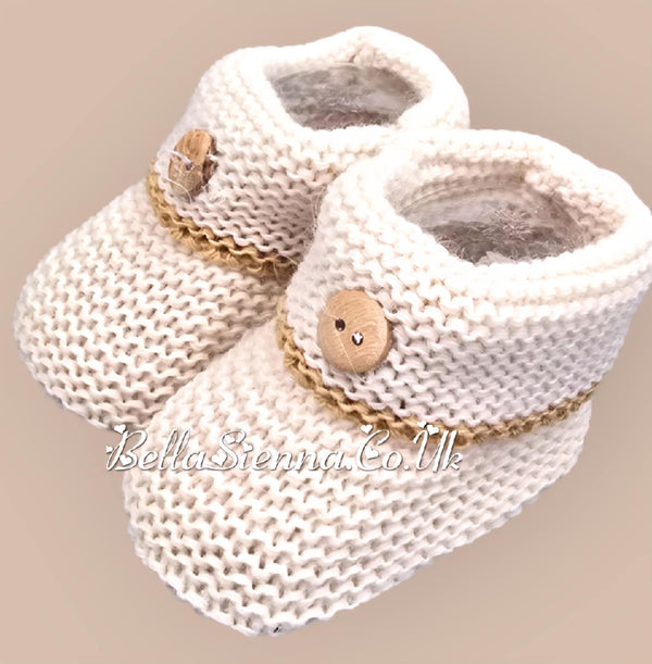 Bella Sienna Beige Button Detail Knitted Booties - 111