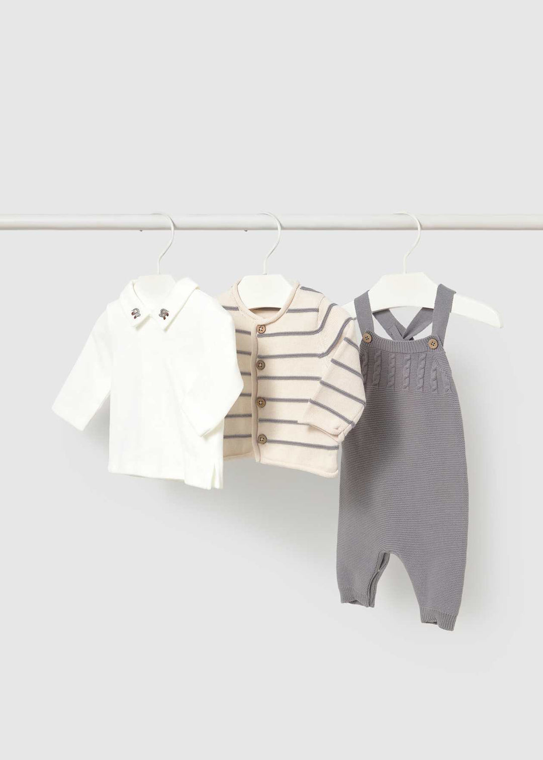 Mayoral Baby Boys Three Piece Knitted Dungaree, Top & Cardigan Set - 2609