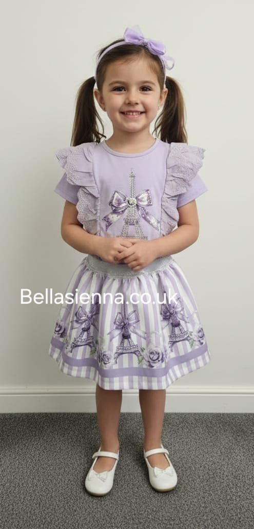Diamond Stone Girls Lilac"Tower" Skirt Set With Matching Headband - YG-31