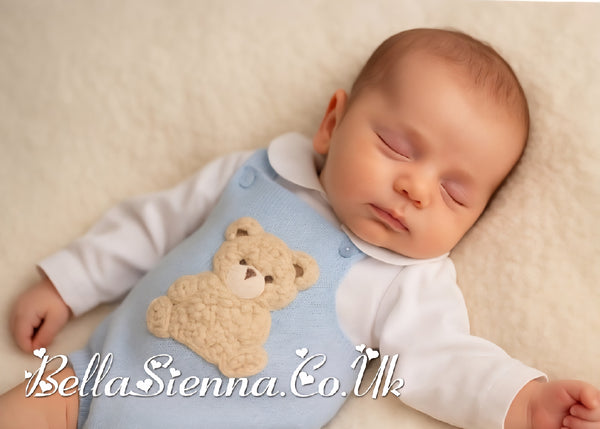 Pex Boys Blue Knitted Bear Romper & White Shirt Set - B0725